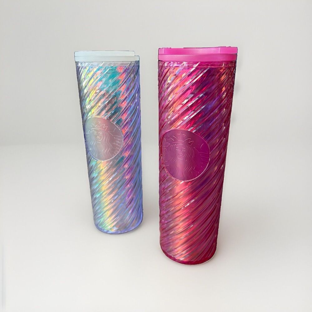 Starbucks Holiday 2022 Iridescent Swirl Tumbler 16oz Set Pink Pearl White